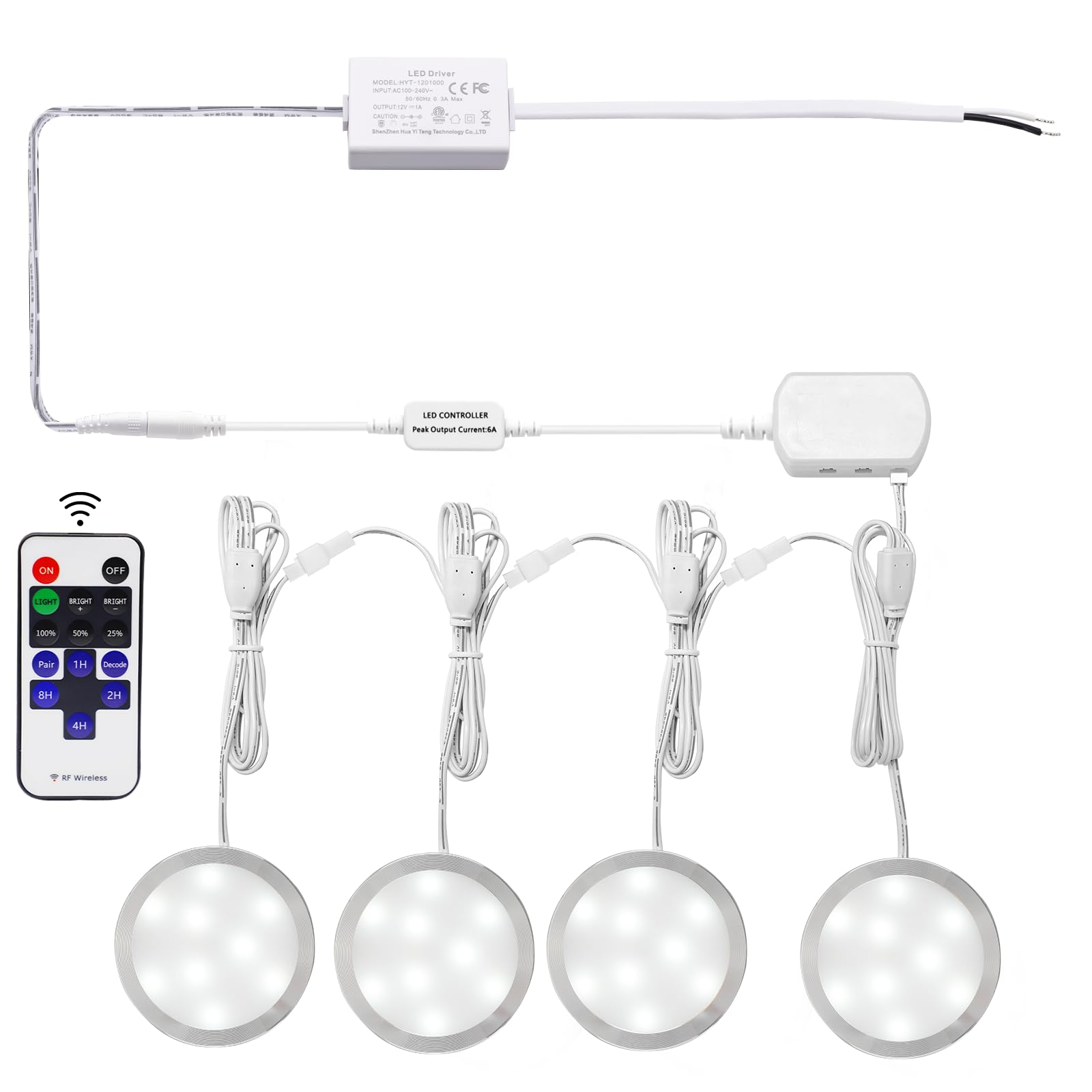 Linkable Under Cabinet LED Lighting 12V Slim Aluminum Dimmable Puck Lights Direct Wired with RF Remote V1171-CC-CW004-EU