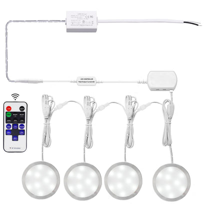 Linkable Under Cabinet LED Lighting 12V Slim Aluminum Dimmable Puck Lights Direct Wired with RF Remote V1171-CC-CW004-EU