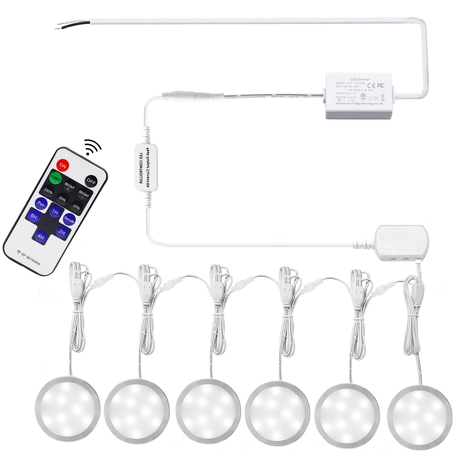 Linkable Under Cabinet LED Lighting 12V Slim Aluminum Dimmable Puck Lights Direct Wired with RF Remote V1171-CC-CW006-EU