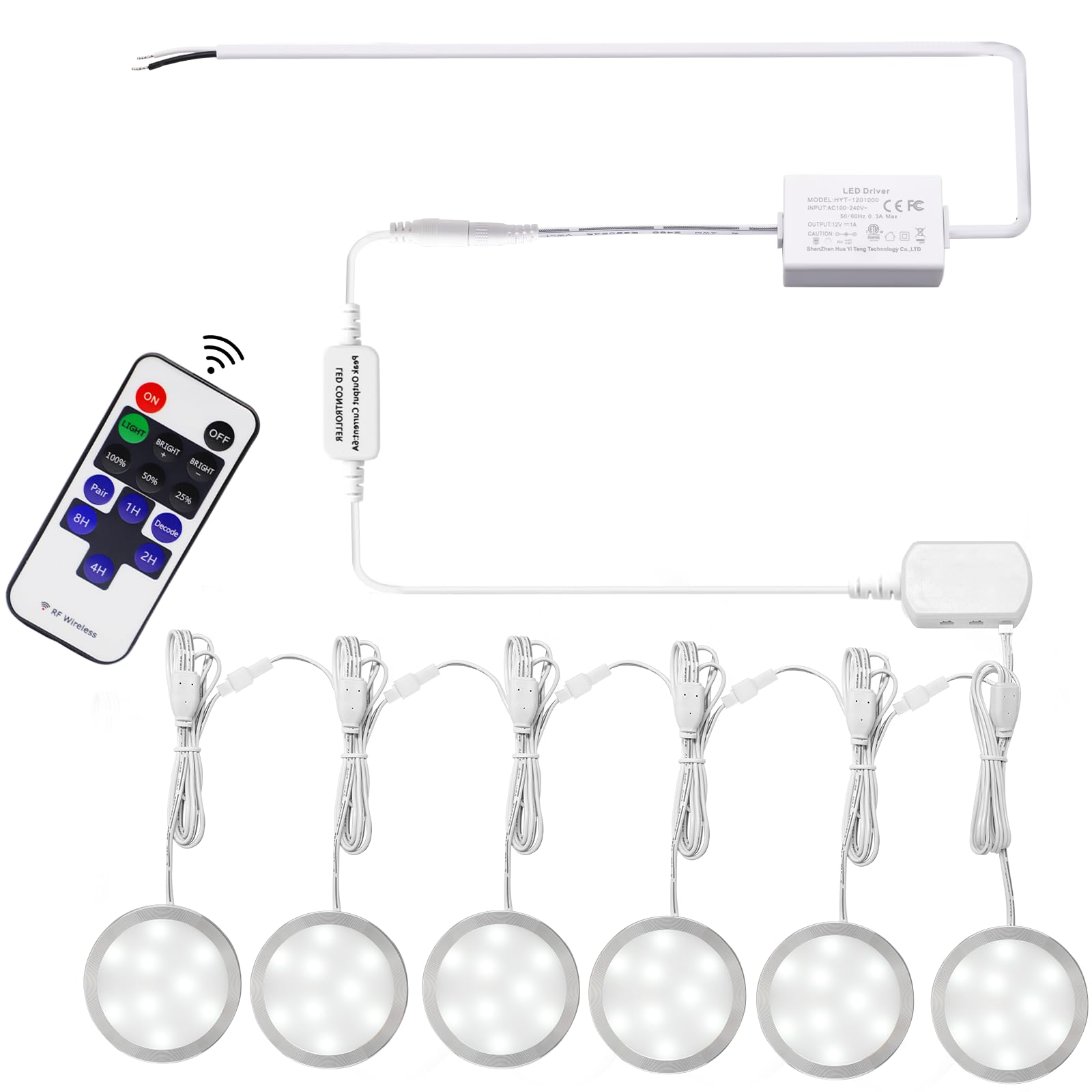 Linkable Under Cabinet LED Lighting 12V Slim Aluminum Dimmable Puck Lights Direct Wired with RF Remote V1171-CC-CW006-EU