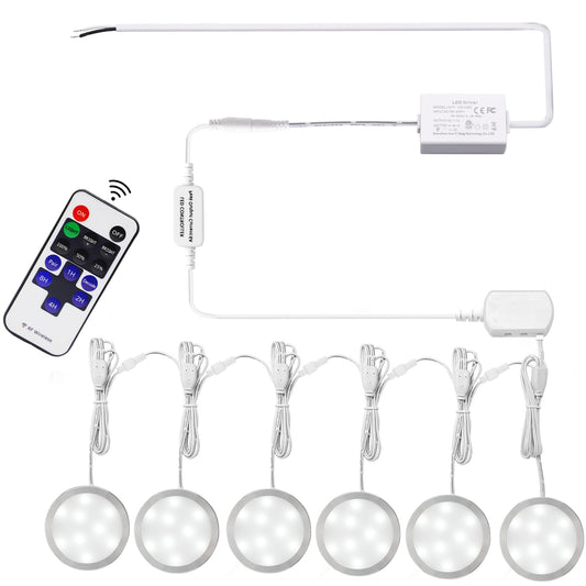 Linkable Under Cabinet LED Lighting 12V Slim Aluminum Dimmable Puck Lights Direct Wired with RF Remote V1171-CC-CW006-EU