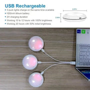 USB Rechangeable RGBW LED Cabinet Light Puck Lights 16Colors Timmer Remote Control 6 Pack V1171-CC-RGBW-6-CHARGE