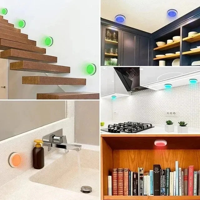 USB Rechangeable RGBW LED Cabinet Light Puck Lights 16Colors Timmer Remote Control 6 Pack V1171-CC-RGBW-6-CHARGE
