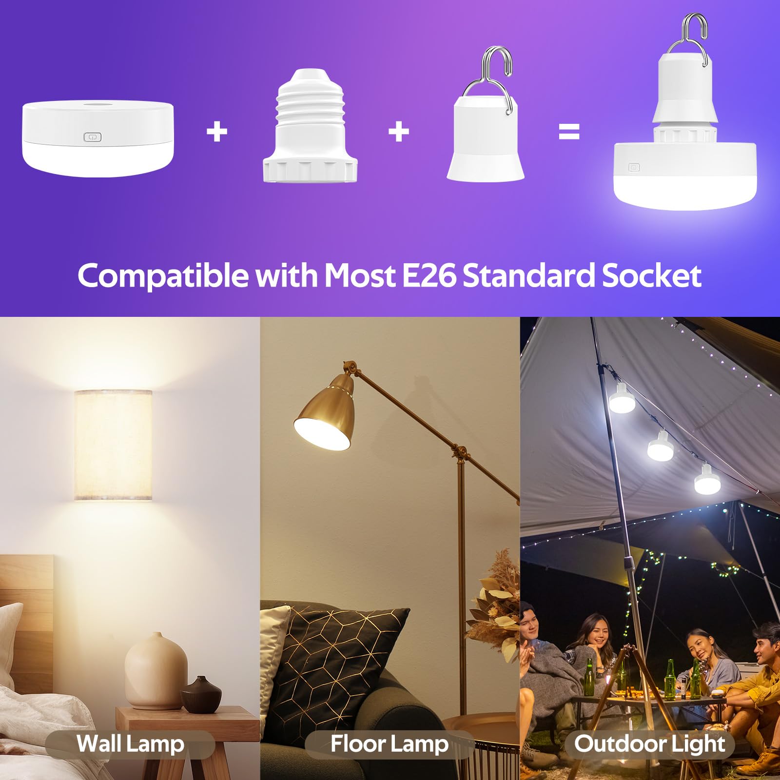 Battery Operated Light Bulbs, 5000mAh Rechargeable Light Bulb Set of 2 with Remote, 3 Colors 10 Levels V1171-CC-USB-RGB-CCT-CP-2