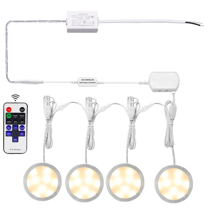 Linkable Under Cabinet LED Lighting 12V Dimmable Puck Lights Hardwired with Wireless RF Remote Control for V1171-CC-WW004-EU