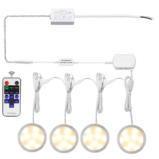 Linkable Under Cabinet LED Lighting 12V Dimmable Puck Lights Hardwired with Wireless RF Remote Control for V1171-CC-WW004-EU