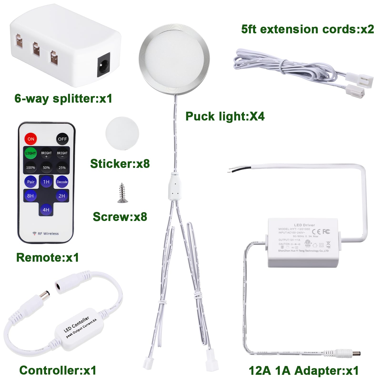 Linkable Under Cabinet LED Lighting 12V Dimmable Puck Lights Hardwired with Wireless RF Remote Control for V1171-CC-WW004-EU