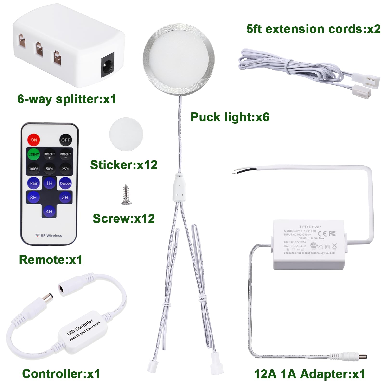 Linkable Under Cabinet LED Lighting 12V Dimmable Puck Lights Hardwired with Wireless RF Remote Control for V1171-CC-WW006-EU