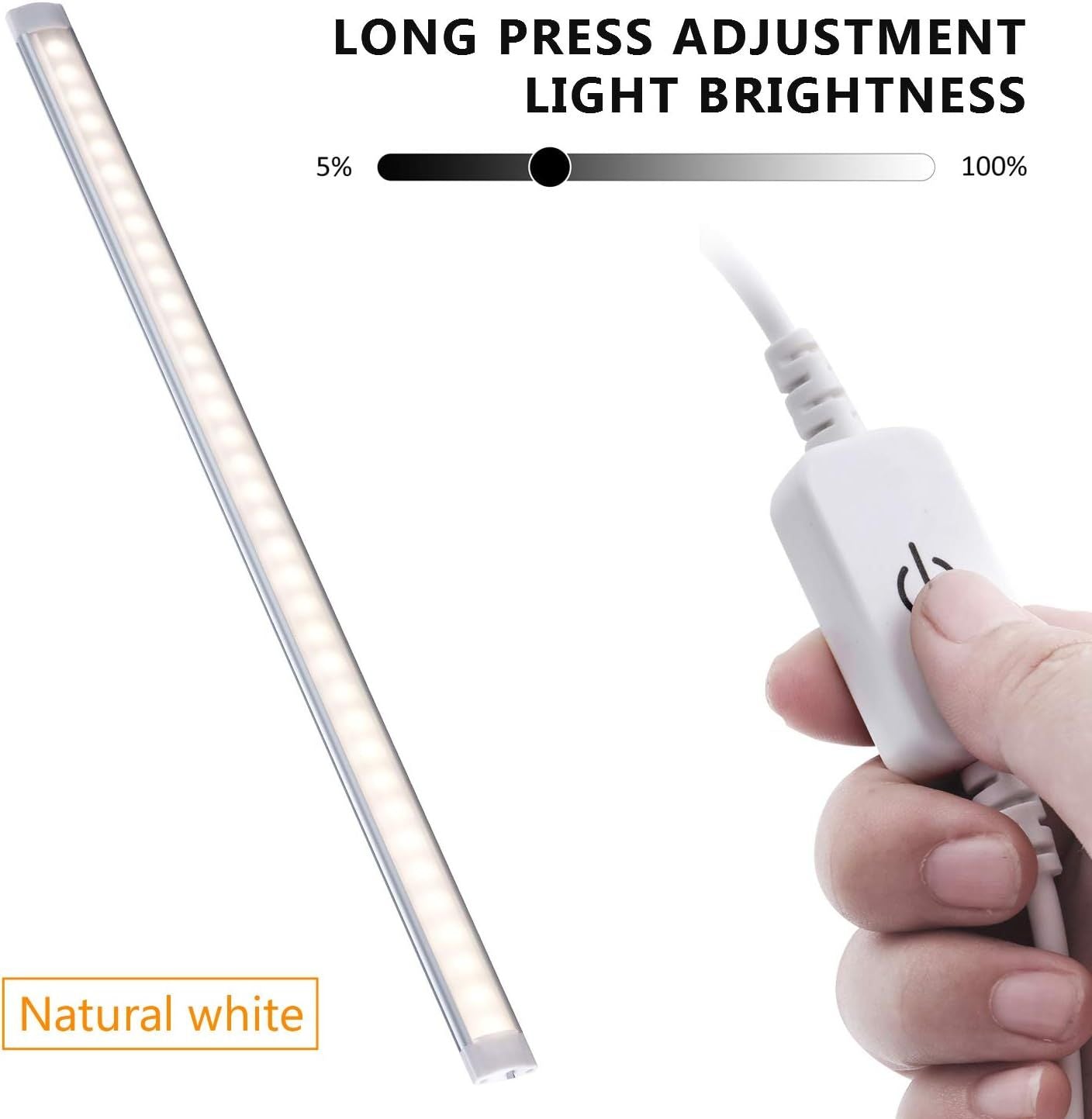 Dimmable Under Cabinet LED Lighting, Smart Touch Memory Function, 5V USB Powered LED Closet Light Bar CCT V1171-CCTBAR20