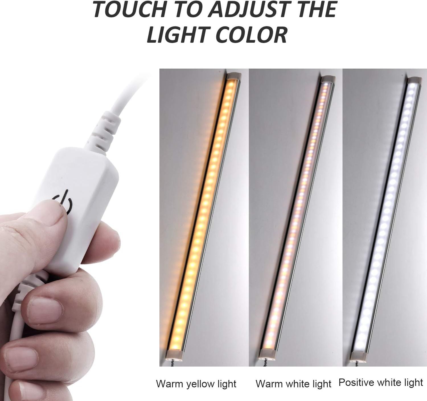 Dimmable Under Cabinet LED Lighting, Smart Touch Memory Function, 5V USB Powered LED Closet Light Bar CCT V1171-CCTBAR20