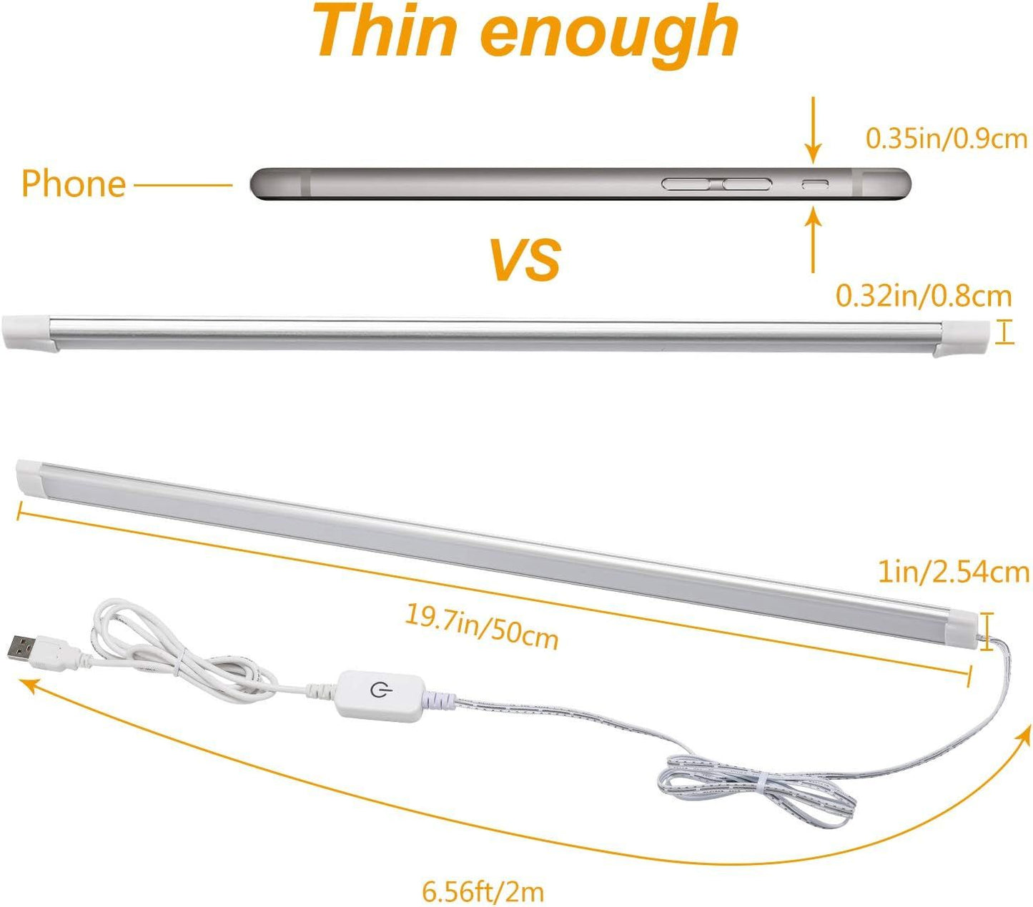 Dimmable Under Cabinet LED Lighting, Smart Touch Memory Function, 5V USB Powered LED Closet Light Bar CCT V1171-CCTBAR20