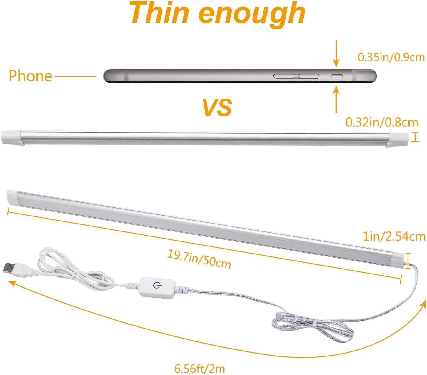 Dimmable Under Cabinet LED Lighting, Smart Touch Memory Function, 5V USB Powered LED Closet Light Bar CCT V1171-CCTBAR20