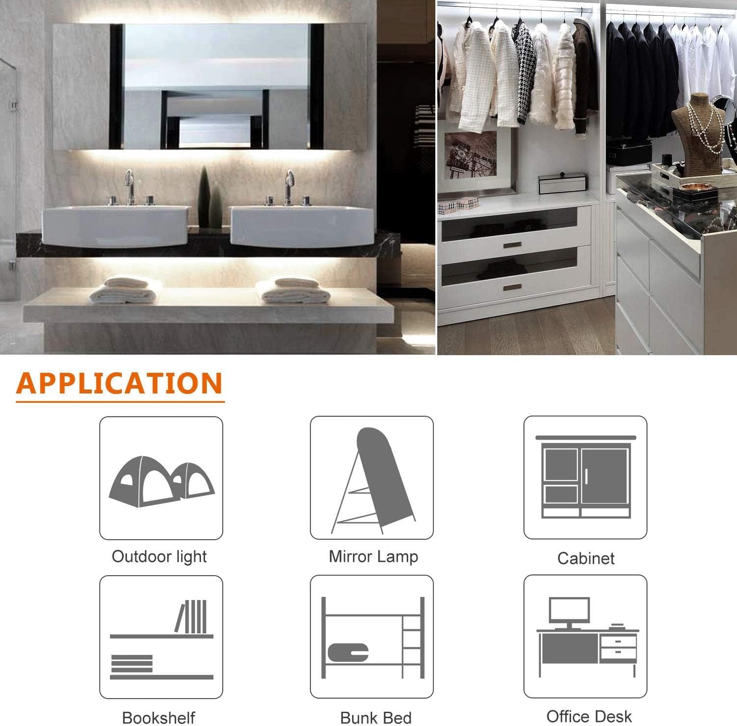 Dimmable Under Cabinet LED Lighting, Smart Touch Memory Function, 5V USB Powered LED Closet Light Bar CCT V1171-CCTBAR20