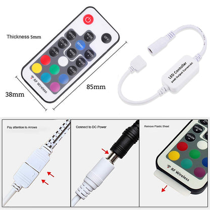 Mini Remote Controller for RGB Color LED Strip Lights, RF Dimmer for 12V DC LED Ribbon, LED Neon Sign, V1171-CP-300000160