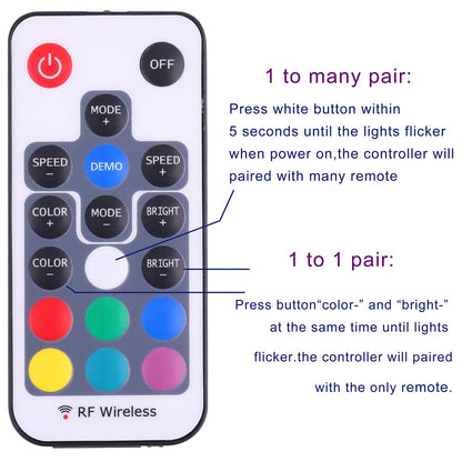 Mini Remote Controller for RGB Color LED Strip Lights, RF Dimmer for 12V DC LED Ribbon, LED Neon Sign, V1171-CP-300000160