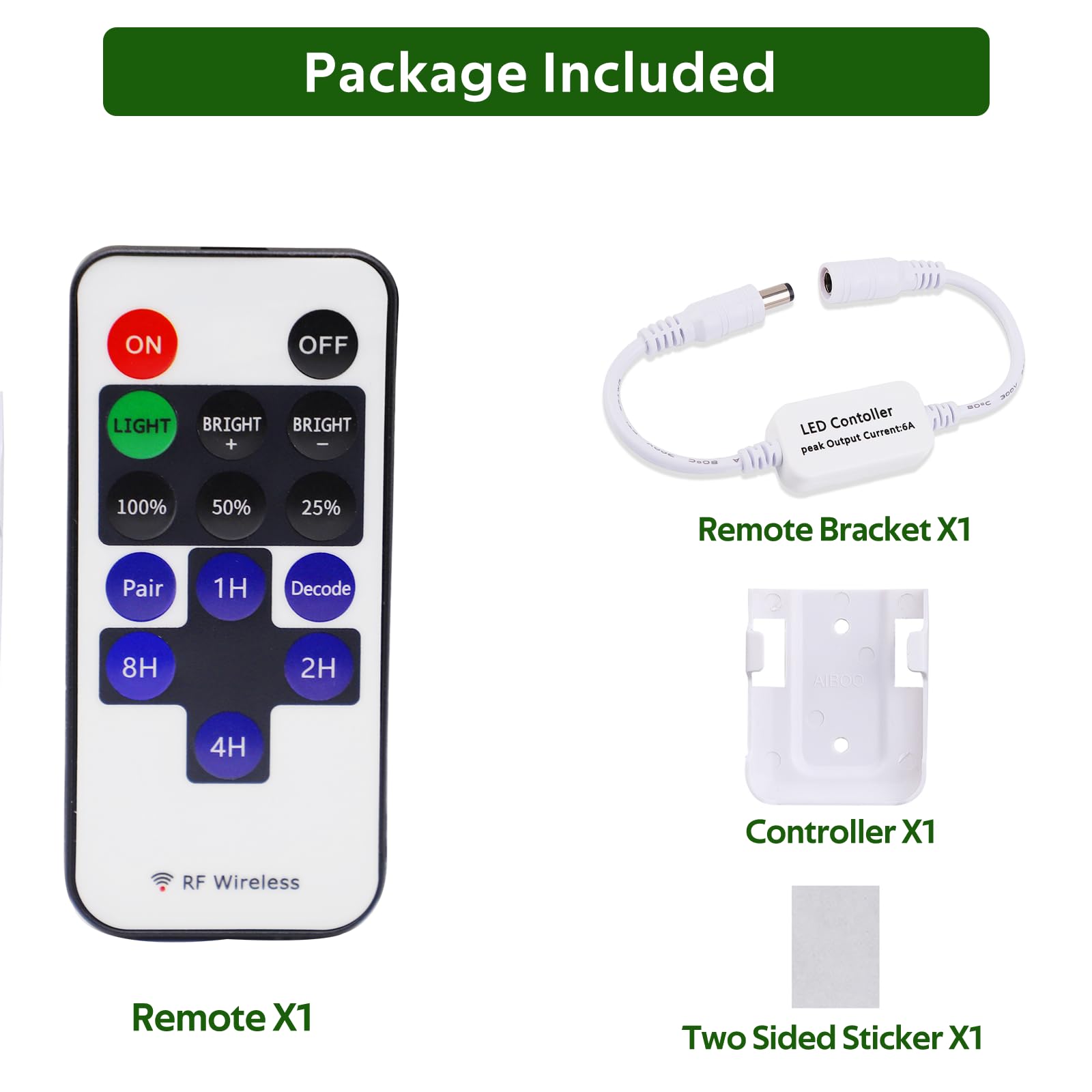 Updated Mini Remote Control for Single Color LED Strip Lights, RF Dimmer for 12V DC LED Ribbon, LED Neon V1171-CP-300000197