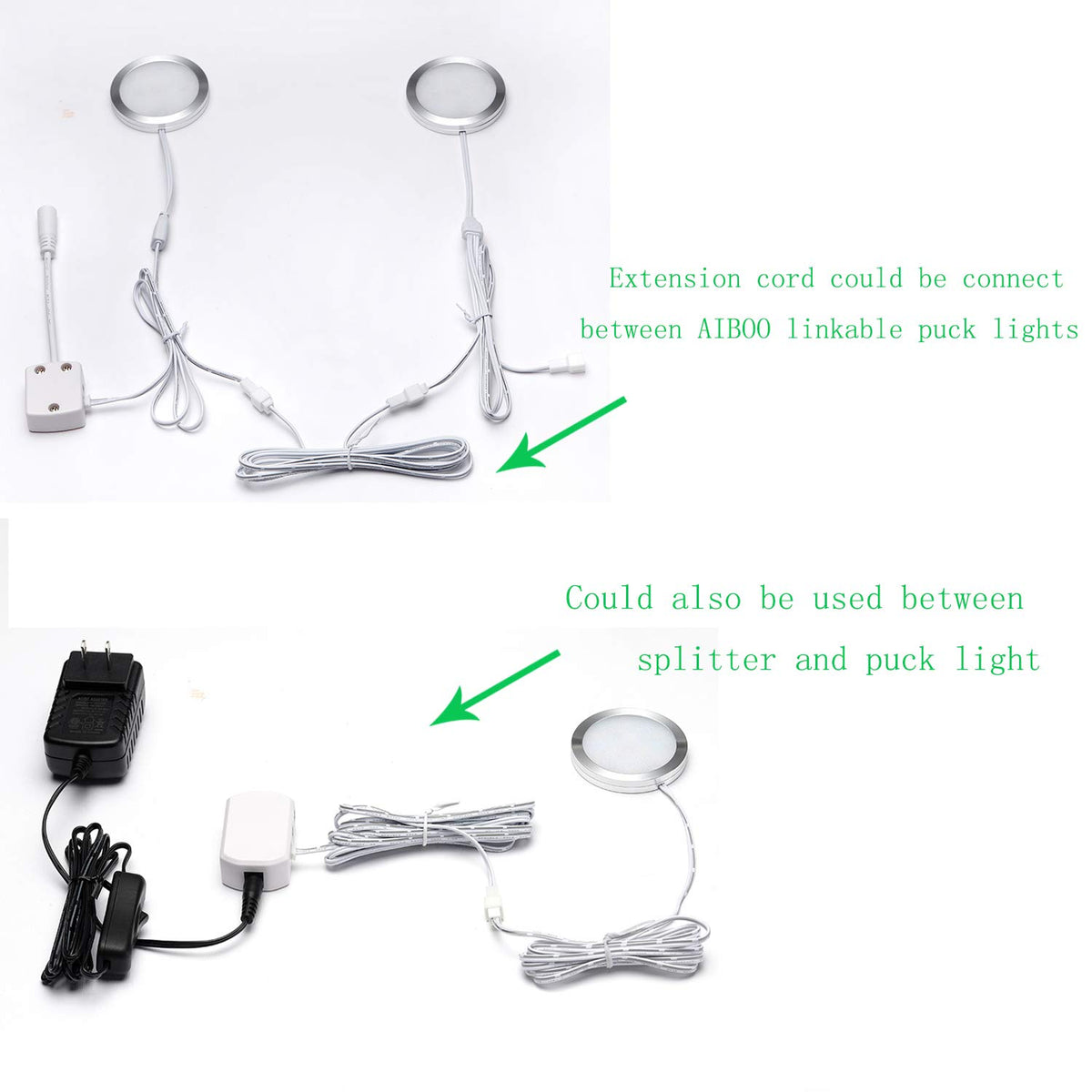 Extension Cables 9.84FT LED Under Cabinet Puck Lighting, 2-Pin Male and Female Cable Connector Extension V1171-CP-300000203-X6