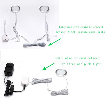 Extension Cables 9.84FT LED Under Cabinet Puck Lighting, 2-Pin Male and Female Cable Connector Extension V1171-CP-300000203-X6