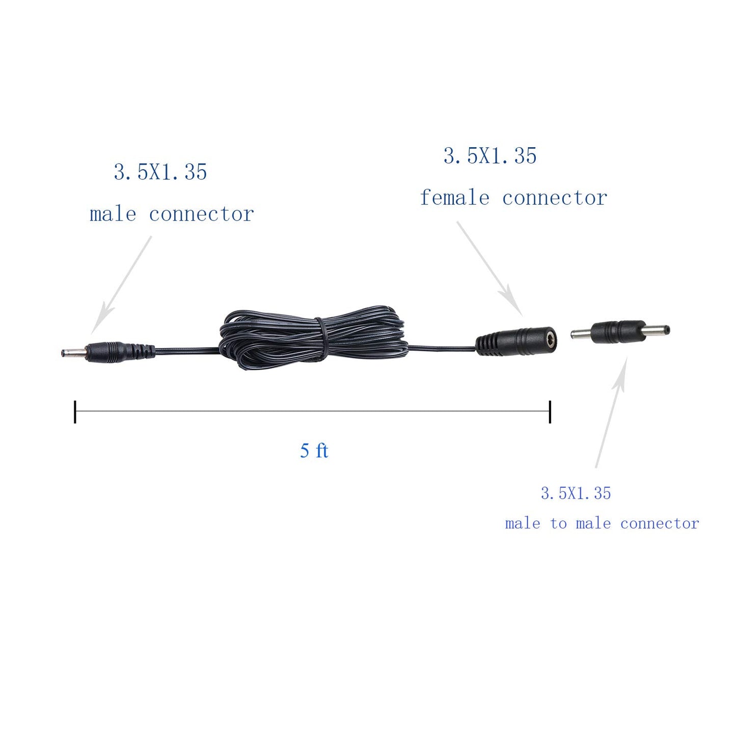 3.5X1.35 DC Connector for AIBOO Single White Kitchen Light Bar, 22AWG,Black Extension Cords,5ft.(3.5 X 1.35 V1171-CP-300000473