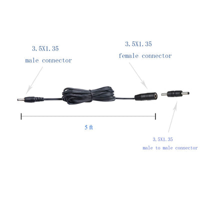 3.5X1.35 DC Connector for AIBOO Single White Kitchen Light Bar, 22AWG,Black Extension Cords,5ft.(3.5 X 1.35 V1171-CP-300000473