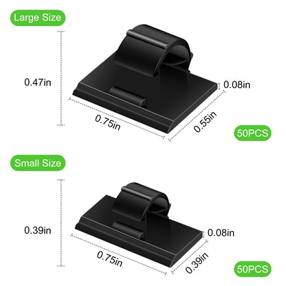 100PCS Cable Clips Black, AIBOO Upgraded Wire Clips Adhesive with 50PCS Small Size & 50PCS Large Size Cable V1171-CP-BLACK100