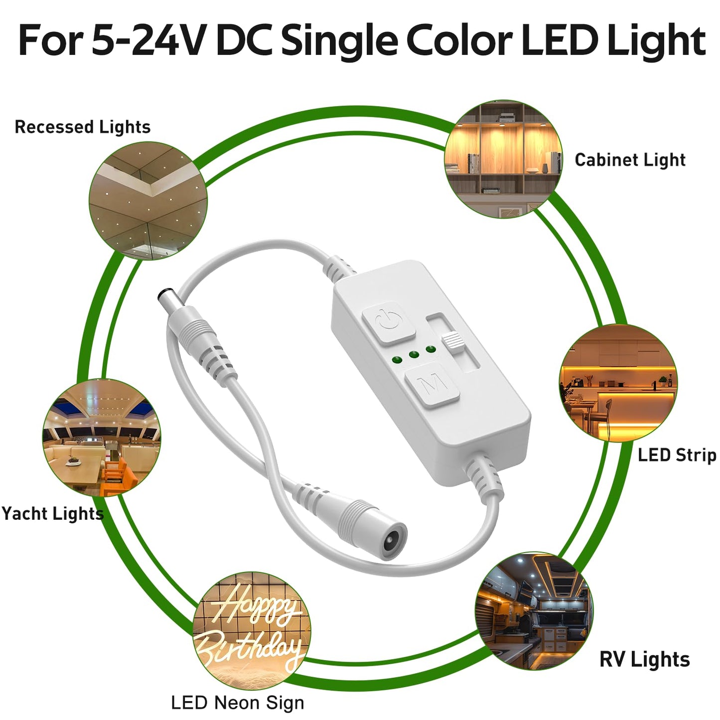 Single Color Slider Dimmer with Timer - PWM 1pc DC 5V/12V/24V LED Controller, 36W Max, Slide Brightness V1171-CP-BOM001471