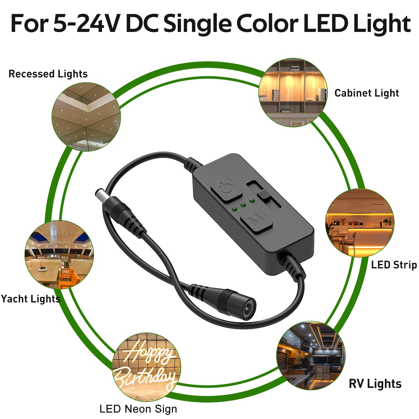 Single Color Slider Dimmer with Timer - PWM 1pc DC 5V/12V/24V LED Controller, 36W Max, Slide Brightness V1171-CP-BOM001472