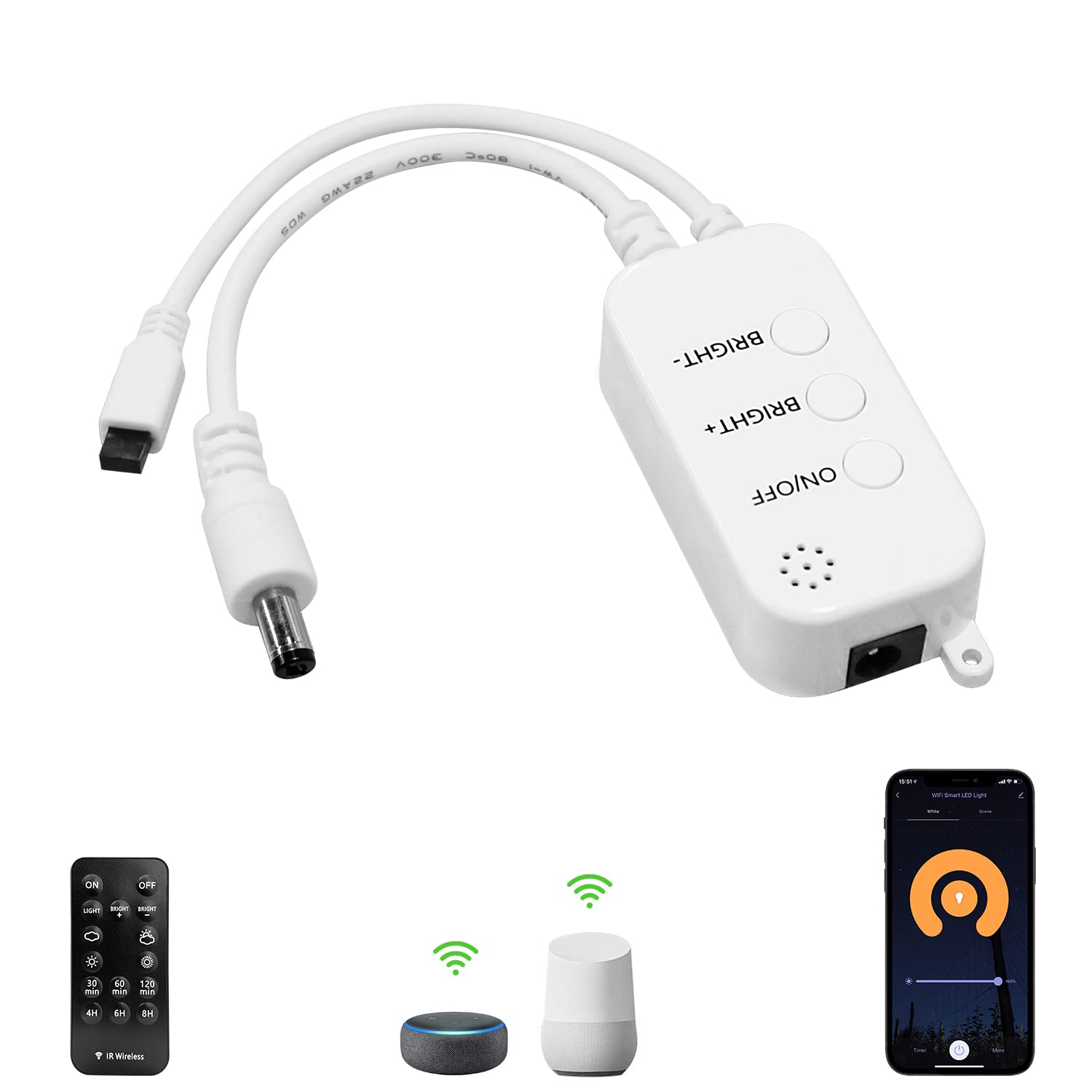Smart WiFi Controller for Single Color Puck Lights, AIBOO Remote Control for LED Strip Lights, LED Neon Sign V1171-CP-HH-IR15-AI