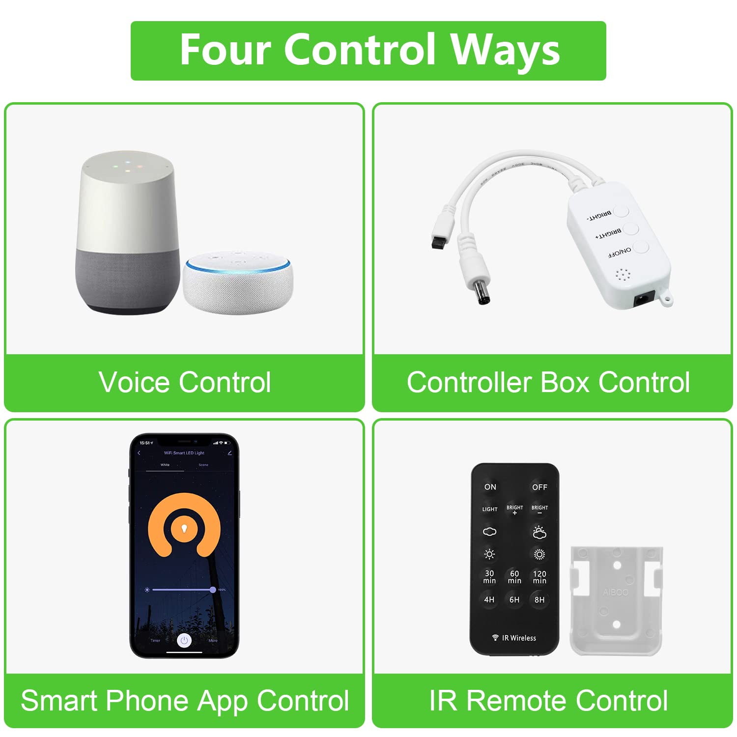 Smart WiFi Controller for Single Color Puck Lights, AIBOO Remote Control for LED Strip Lights, LED Neon Sign V1171-CP-HH-IR15-AI