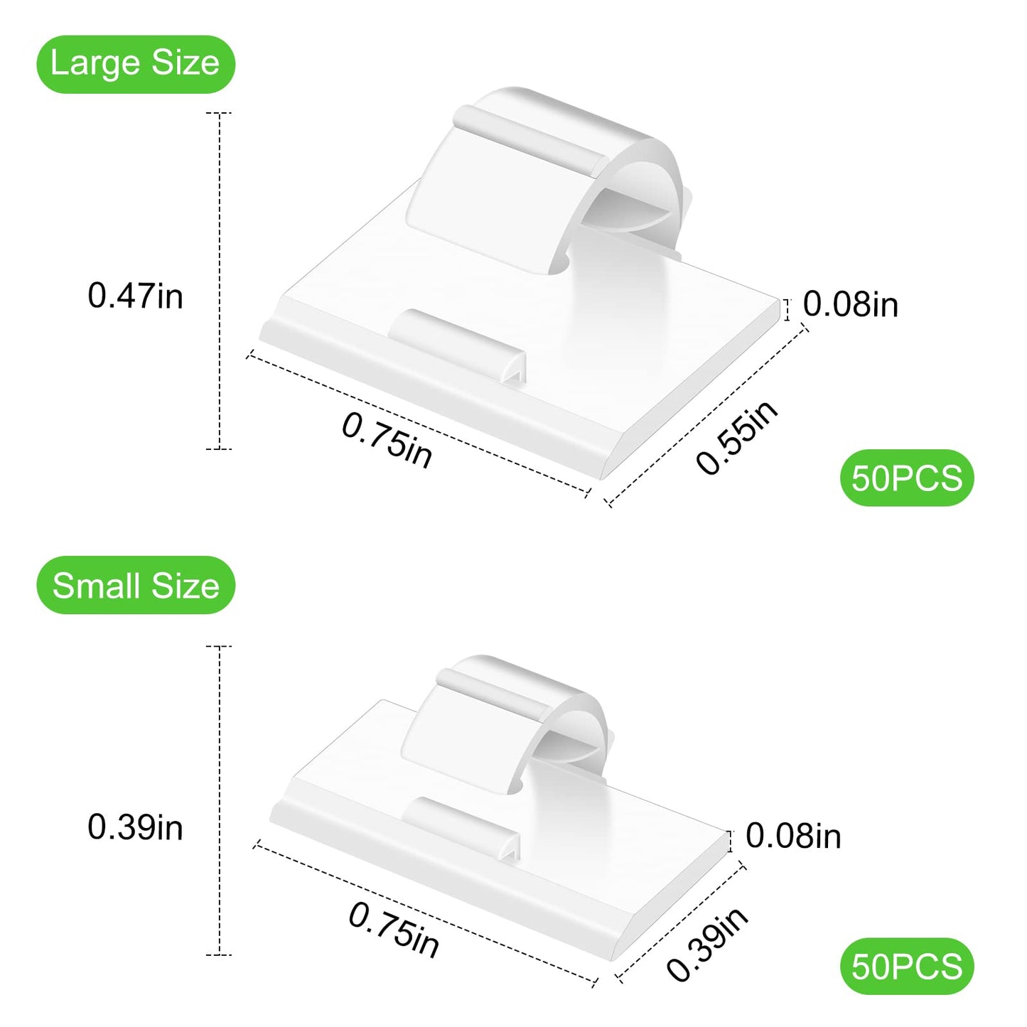 100PCS Cable Clips White, AIBOO Upgraded Wire Clips Adhesive with 50PCS Small Size & 50PCS Large Size Cable V1171-CP-WHITE100