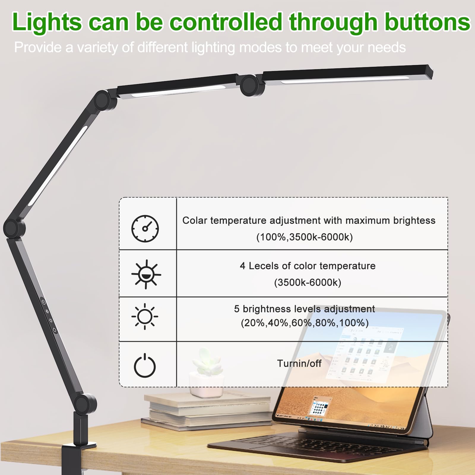 LED Desk Lamp,Foldable Table Lamp for Computer and Desktop,Flexible Clamp on Desk Lamps,Black Portable Desk V1171-CT-BOM000490