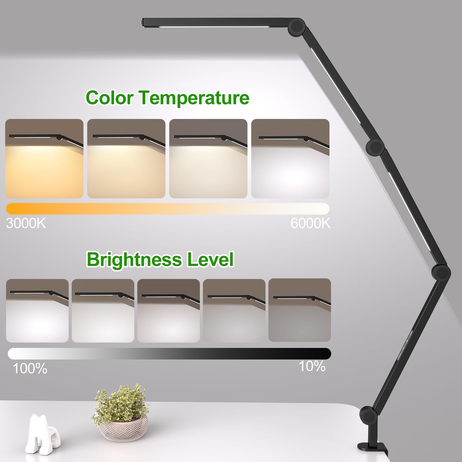 LED Desk Lamp,Foldable Table Lamp for Computer and Desktop,Flexible Clamp on Desk Lamps,Black Portable Desk V1171-CT-BOM000490
