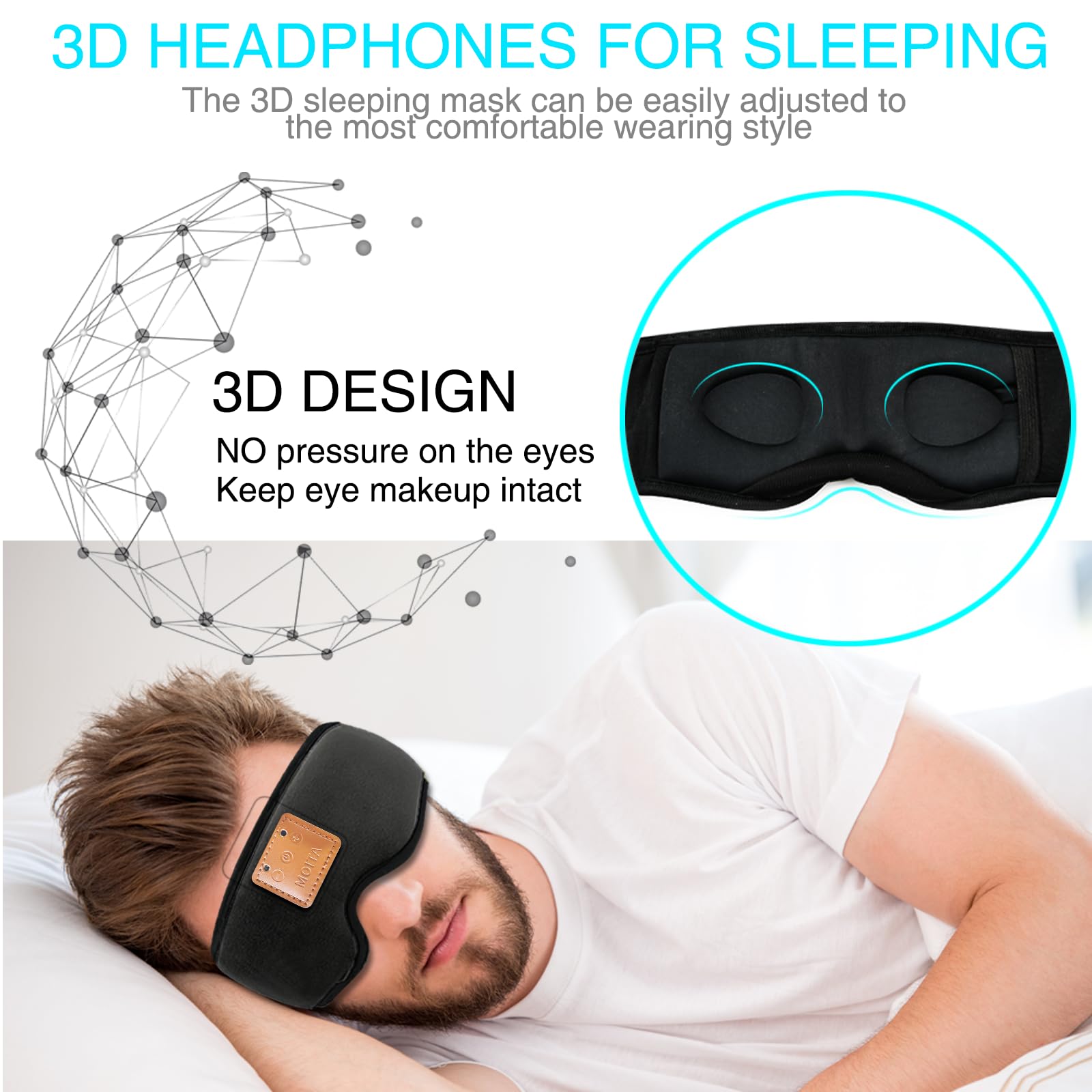 Sleep Headphones Bluetooth Headband for Sleeping, Sports Headphones Music Sleep Headphones Headband for V1171-CT-VG003