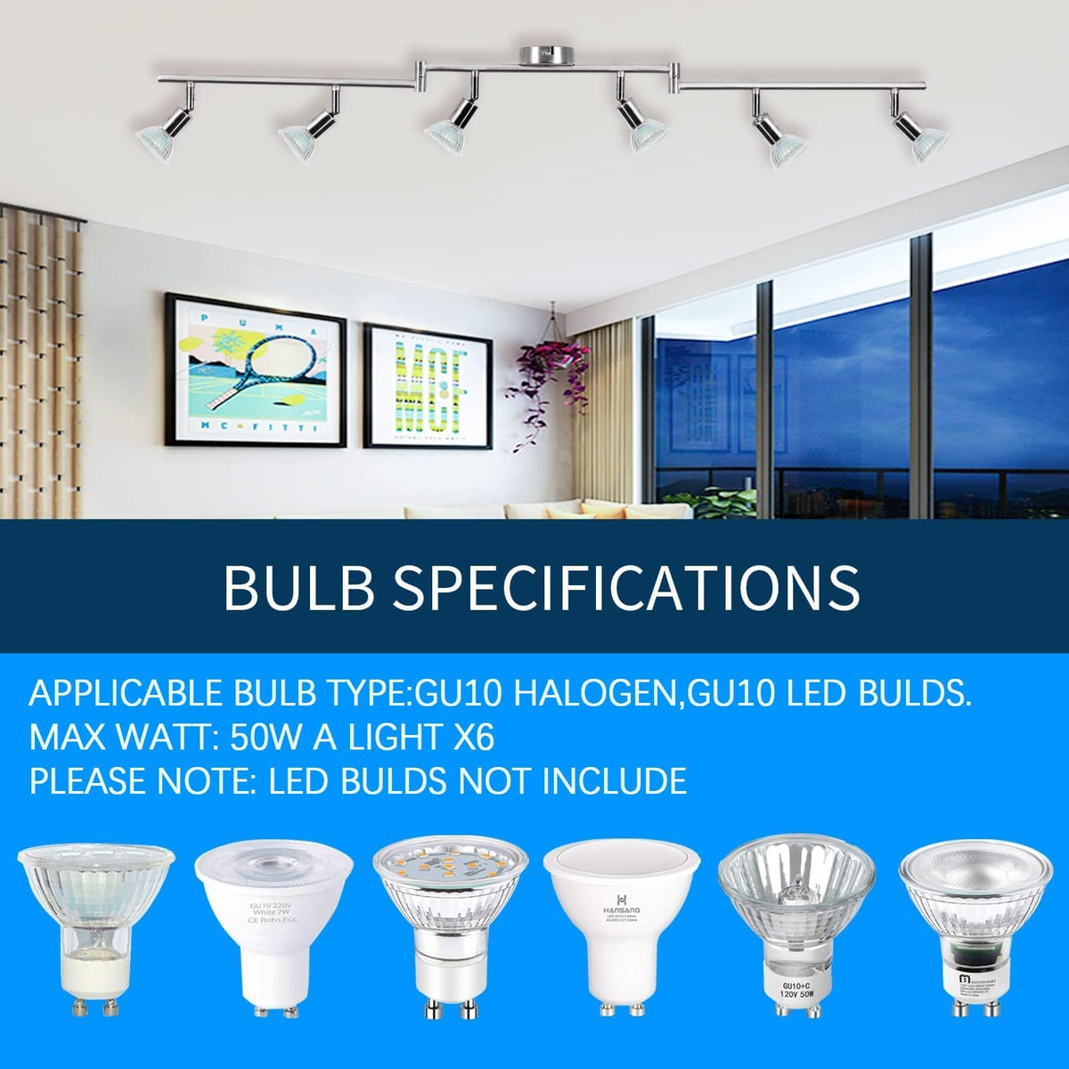 Kitchen Lights, 6-Light Ceiling Lighting Kits, Swivelling Ceiling Spotlight for Bedroom, Kitchen and Living V1171-CX-300000198