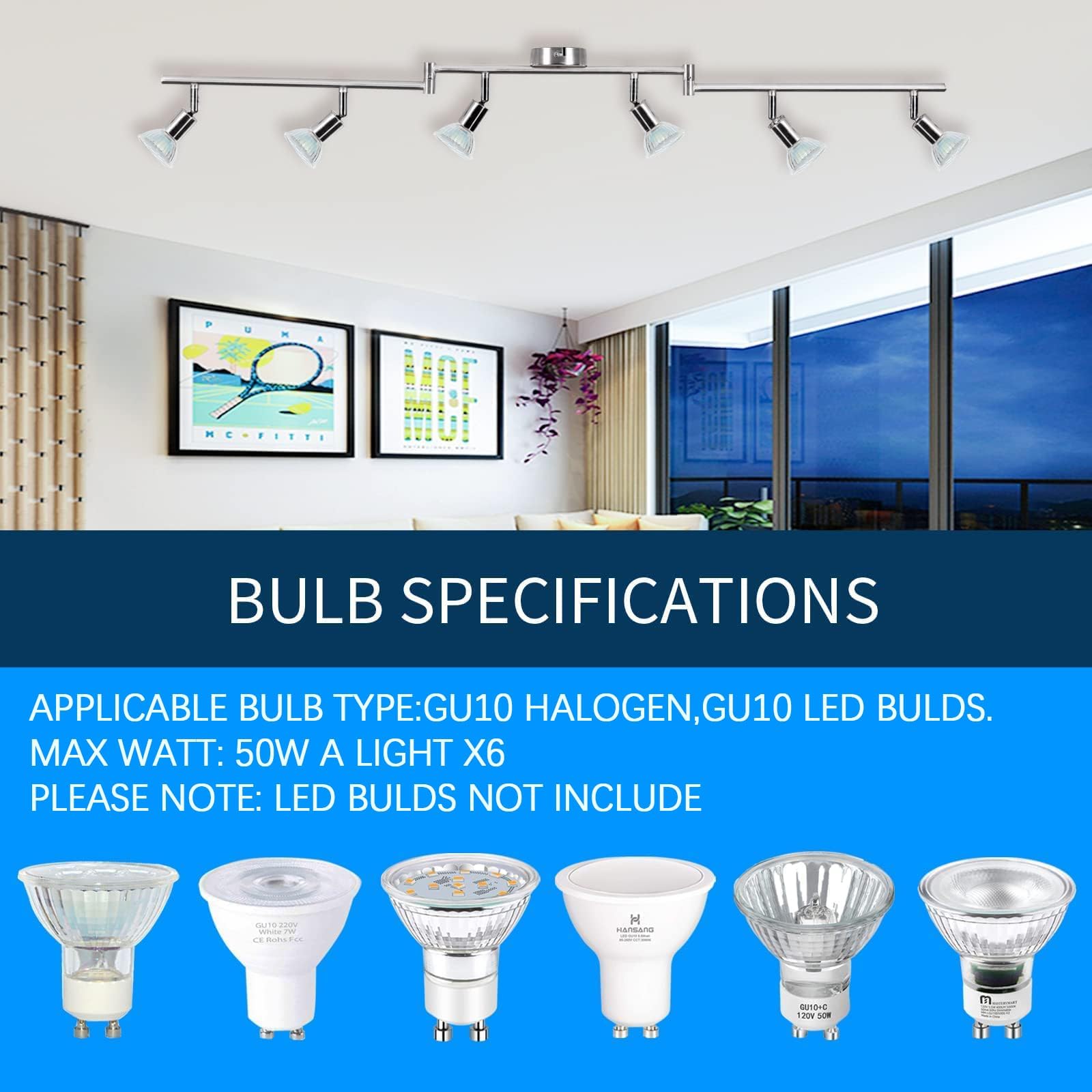 Kitchen Lights, 6-Light Ceiling Lighting Kits, Swivelling Ceiling Spotlight for Bedroom, Kitchen and Living V1171-CX-300000198