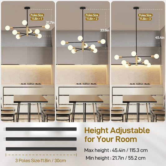 Modern Sputnik Chandelier 8 Lights Height Adjustable Ceiling Light Fixture Mid-Century Modern Gold Chandelier V1171-CX-BOM000425