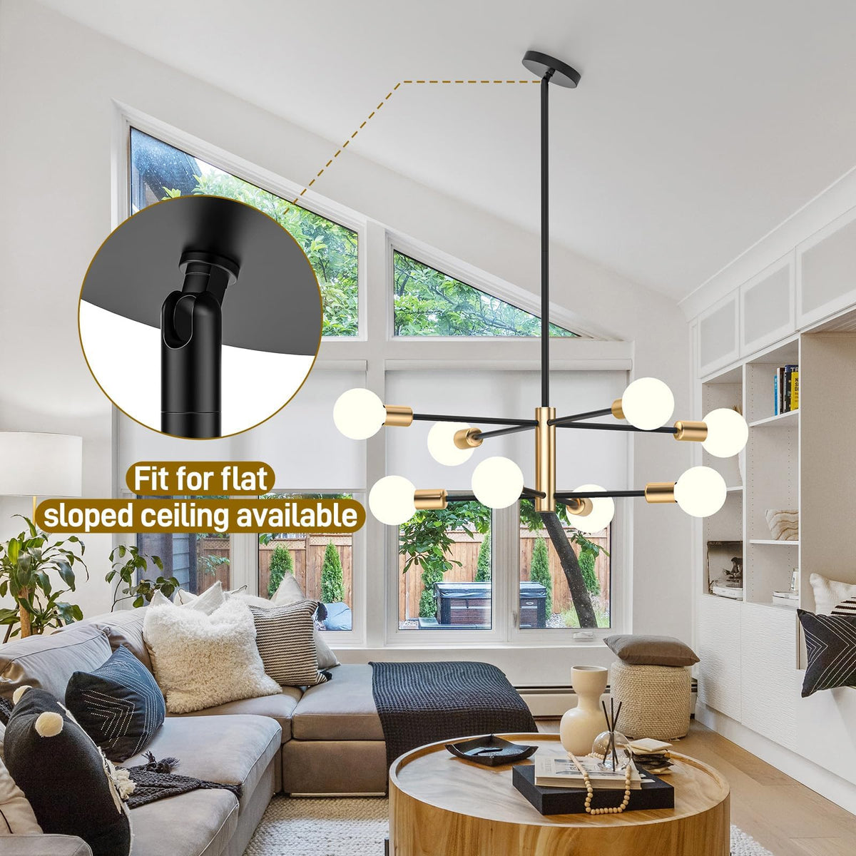 Modern Sputnik Chandelier 8 Lights Height Adjustable Ceiling Light Fixture Mid-Century Modern Gold Chandelier V1171-CX-BOM000425