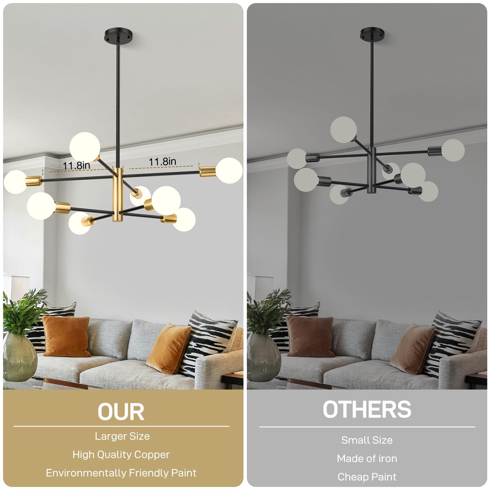 Modern Sputnik Chandelier 8 Lights Height Adjustable Ceiling Light Fixture Mid-Century Modern Gold Chandelier V1171-CX-BOM000425