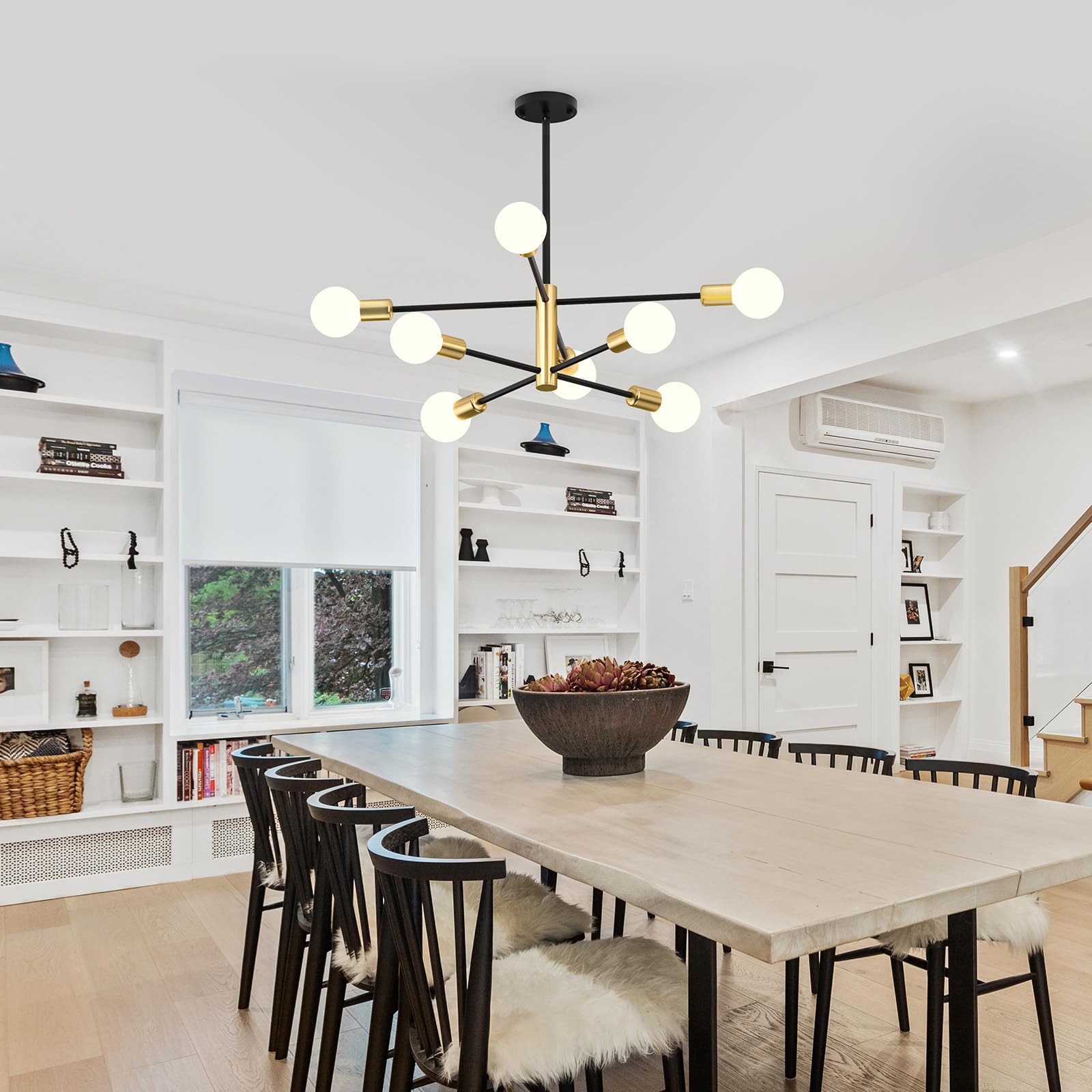 Modern Sputnik Chandelier 8 Lights Height Adjustable Ceiling Light Fixture Mid-Century Modern Gold Chandelier V1171-CX-BOM000425