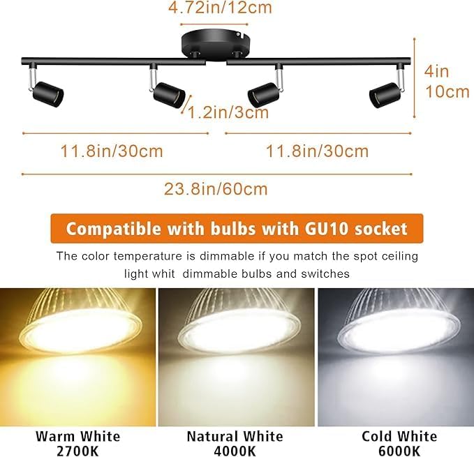 Kitchen Lights,Ceiling Lighting Kits, Swivelling Ceiling Spotlight for Bedroom, Kitchen and Living Room(GU10 V1171-CX-BOM000535