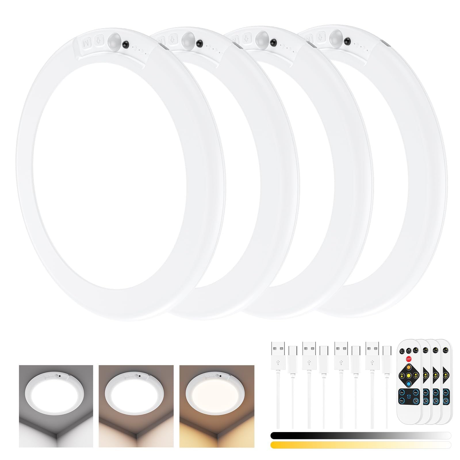 Rechargeable Motion Sensor Ceiling Light with Remote, Battery Ceiling Light Wireless, 3 Colors Dimmable V1171-CX-BOM001739