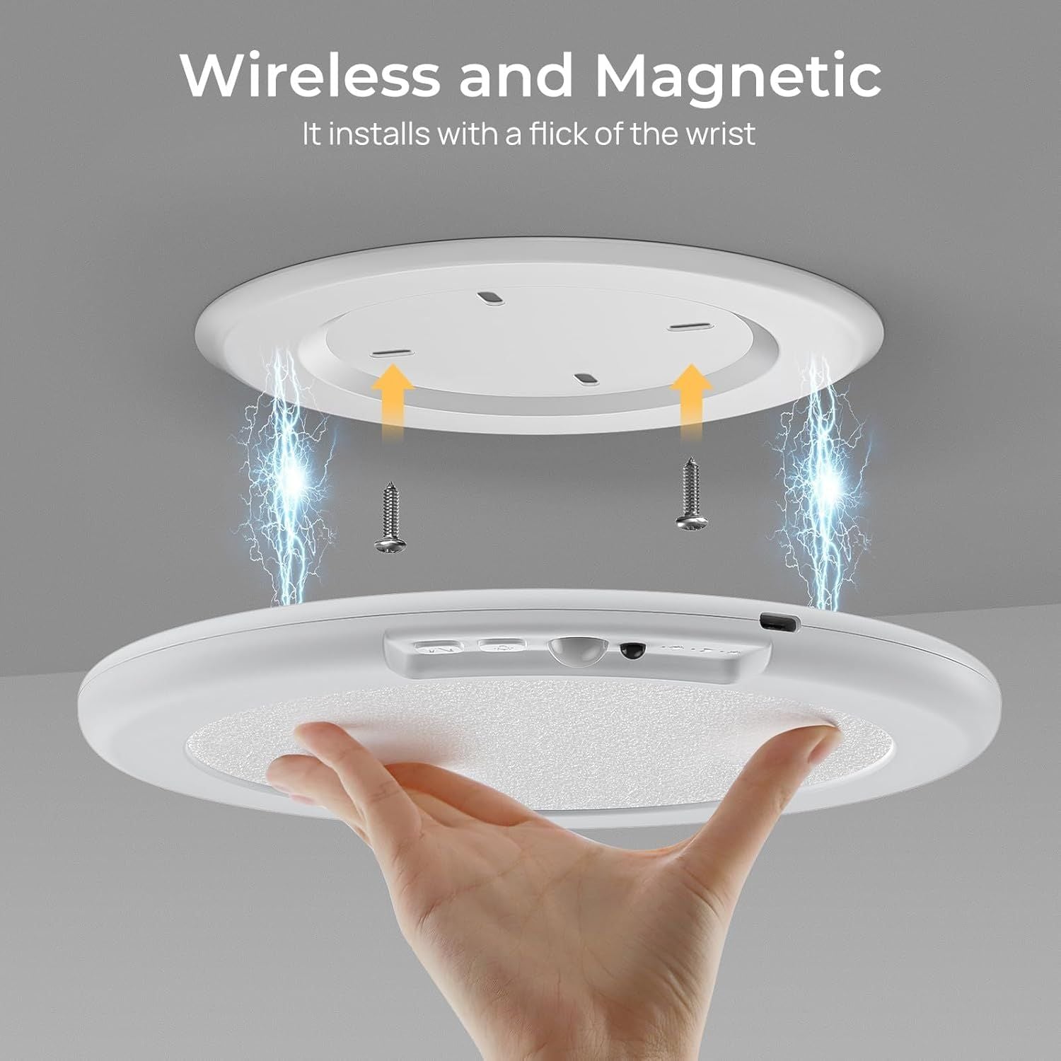 Rechargeable Motion Sensor Ceiling Light with Remote, Battery Ceiling Light Wireless, 3 Colors Dimmable V1171-CX-BOM001739