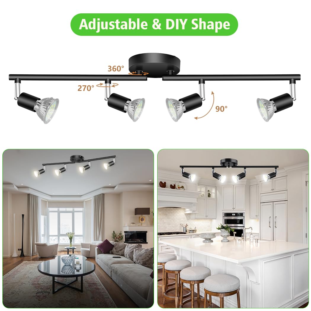 LED Ceiling Light,4 Way Rotatable Spot Lights for Ceiling,Flexible Ceiling Lights for Bedroom,Living Room, V1171-CX-TK4GU10B-RIHG