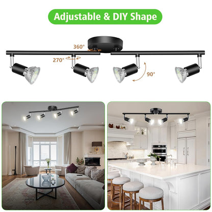 LED Ceiling Light,4 Way Rotatable Spot Lights for Ceiling,Flexible Ceiling Lights for Bedroom,Living Room, V1171-CX-TK4GU10B-RIHG