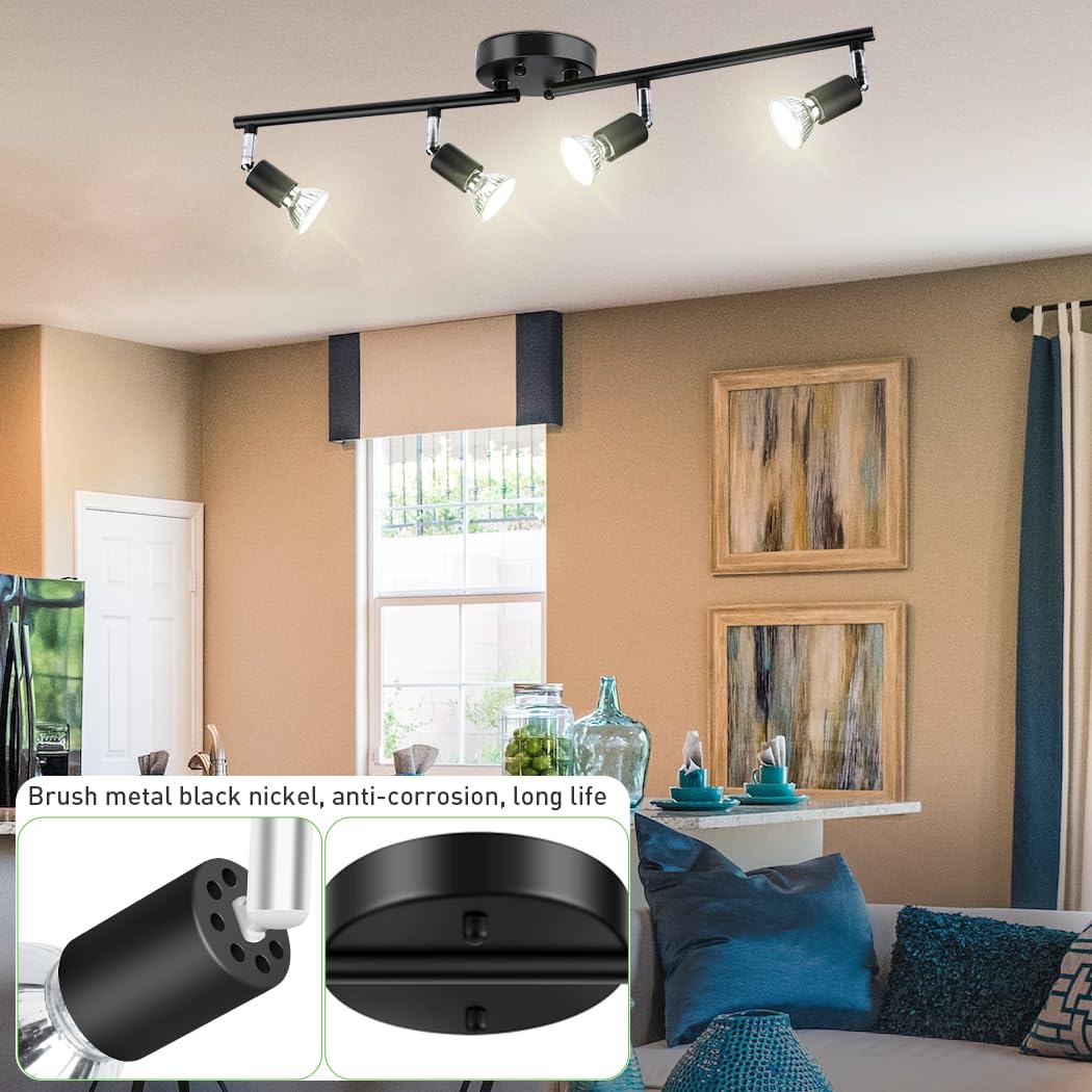 LED Ceiling Light,4 Way Rotatable Spot Lights for Ceiling,Flexible Ceiling Lights for Bedroom,Living Room, V1171-CX-TK4GU10B-RIHG