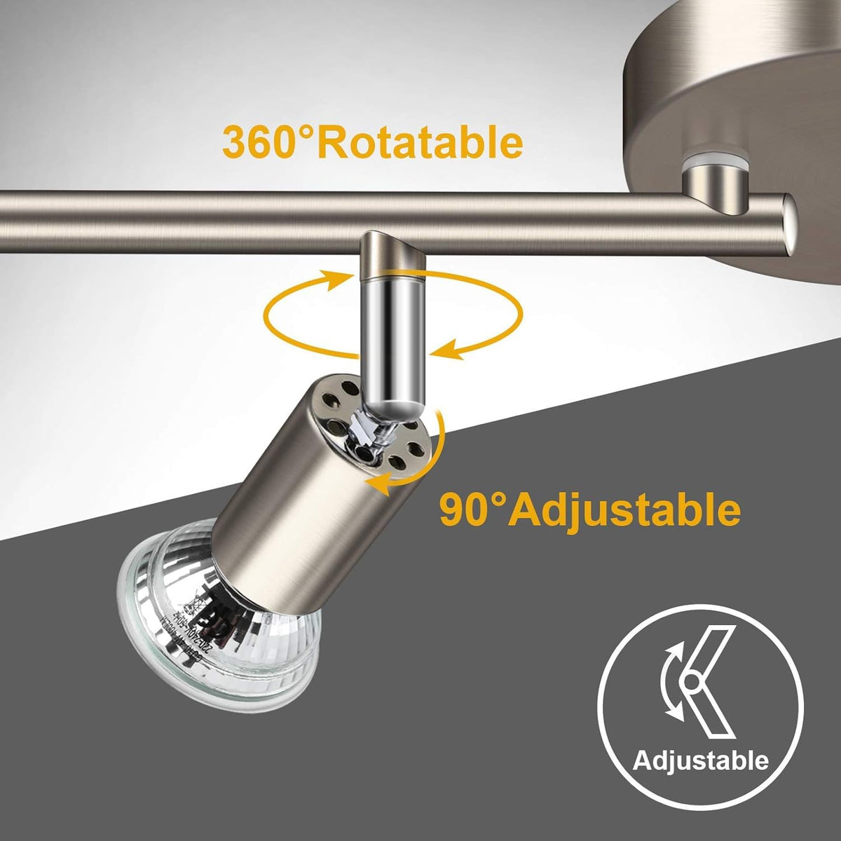LED Ceiling Light,4 Way Rotatable Spot Lights for Ceiling,Flexible Ceiling Lights for Bedroom,Living Room, V1171-CX-TK4GU10S-RIHG
