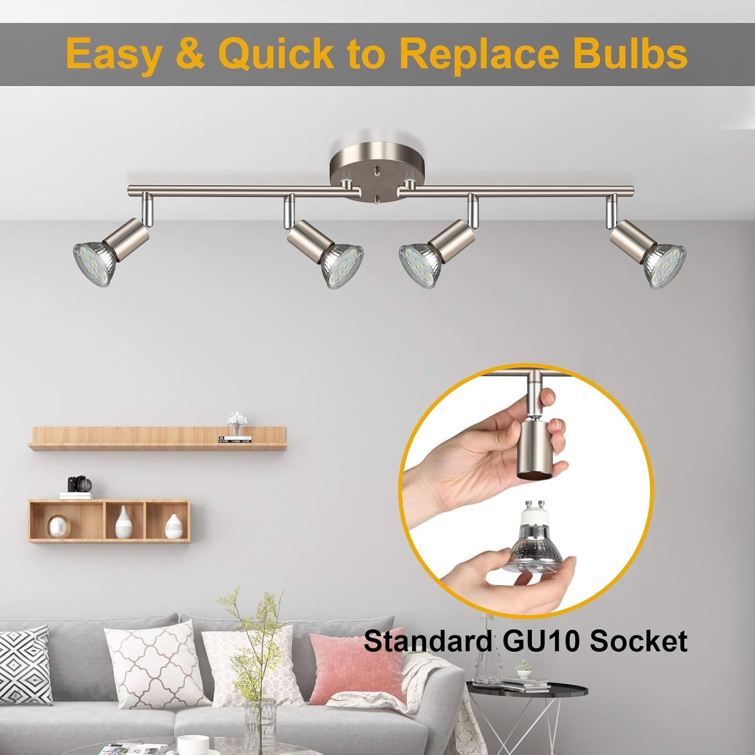 LED Ceiling Light,4 Way Rotatable Spot Lights for Ceiling,Flexible Ceiling Lights for Bedroom,Living Room, V1171-CX-TK4GU10S-RIHG