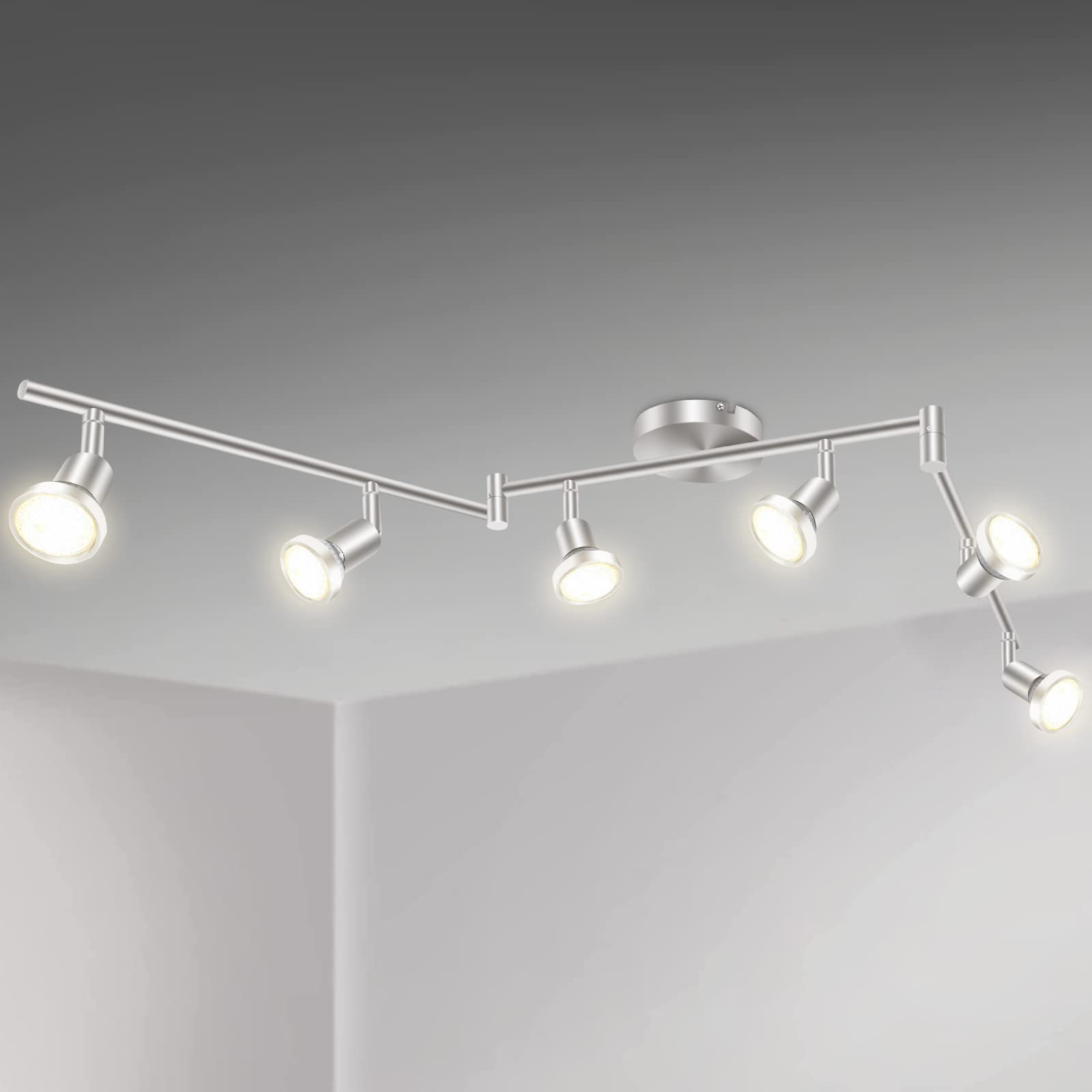 LED Ceiling Light 6 Way Rotatable Spot Lights for Ceiling,Flexible Ceiling Lights for Bedroom,Living V1171-CX-TK6GU10S-RIHG