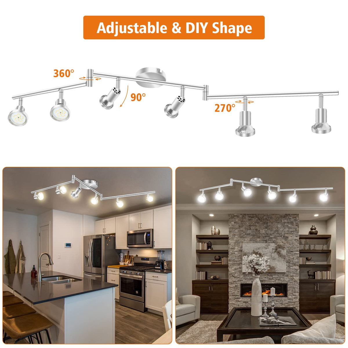 LED Ceiling Light 6 Way Rotatable Spot Lights for Ceiling,Flexible Ceiling Lights for Bedroom,Living V1171-CX-TK6GU10S-RIHG