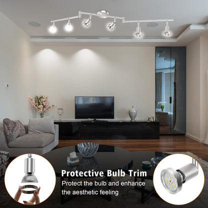 LED Ceiling Light 6 Way Rotatable Spot Lights for Ceiling,Flexible Ceiling Lights for Bedroom,Living V1171-CX-TK6GU10S-RIHG